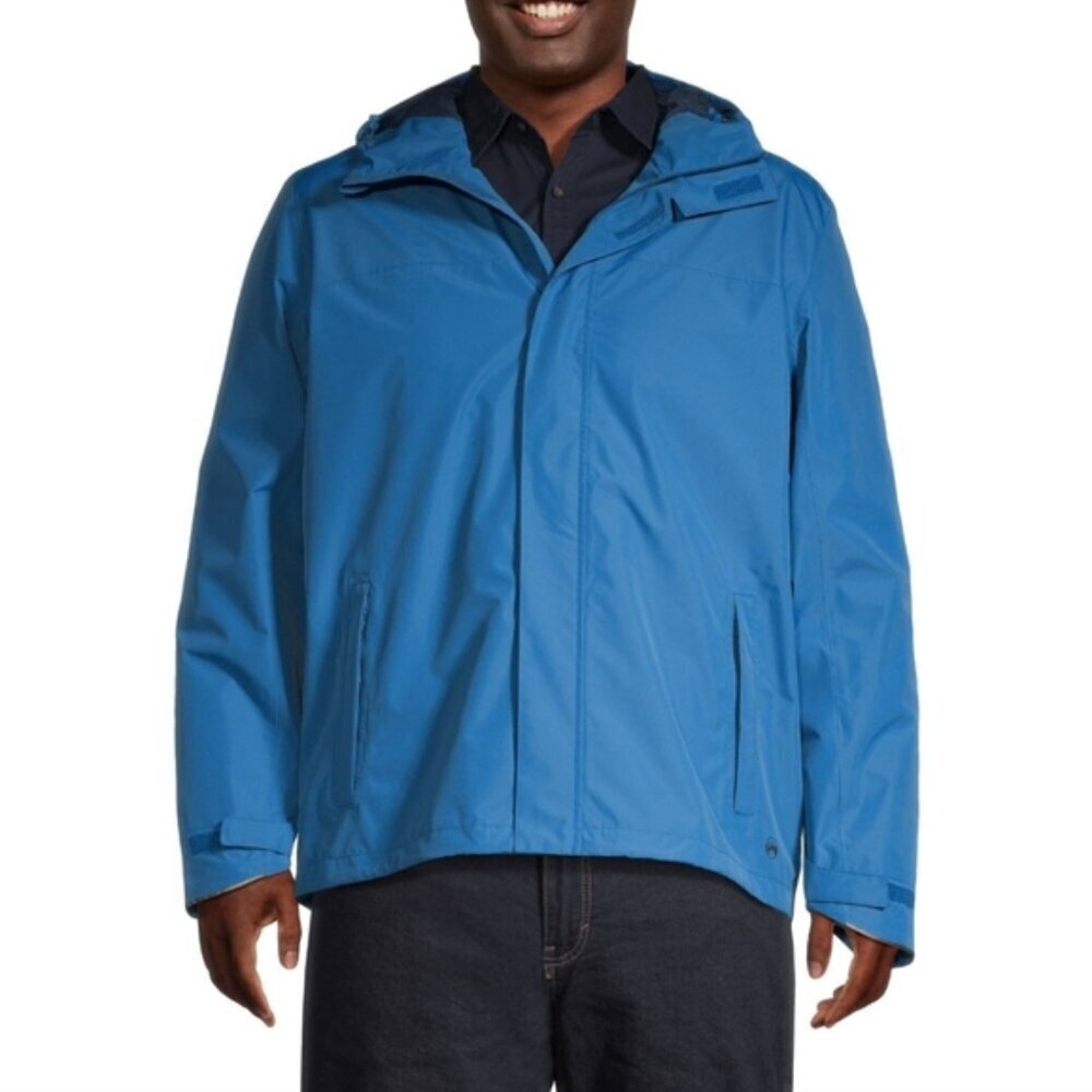 Mens Waterproof Rain Jacket XL Blue Hooded Windbreaker Lightweight